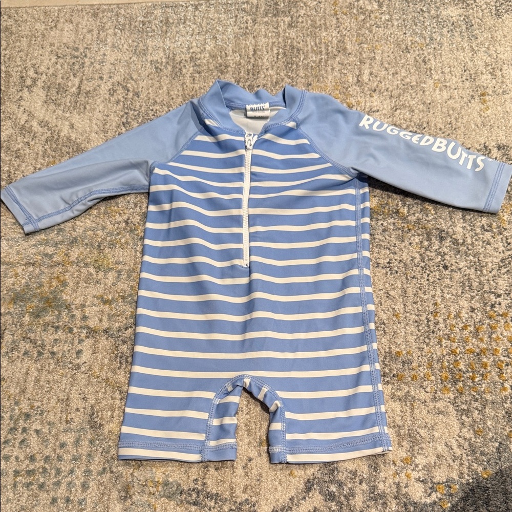RuggedButts Blue and White Striped Kids Rashguard